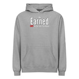 Roll Gear Earned Not Given Legacy Edition grey cotton blend hooded sweatshirt with front pocket and graphic print.