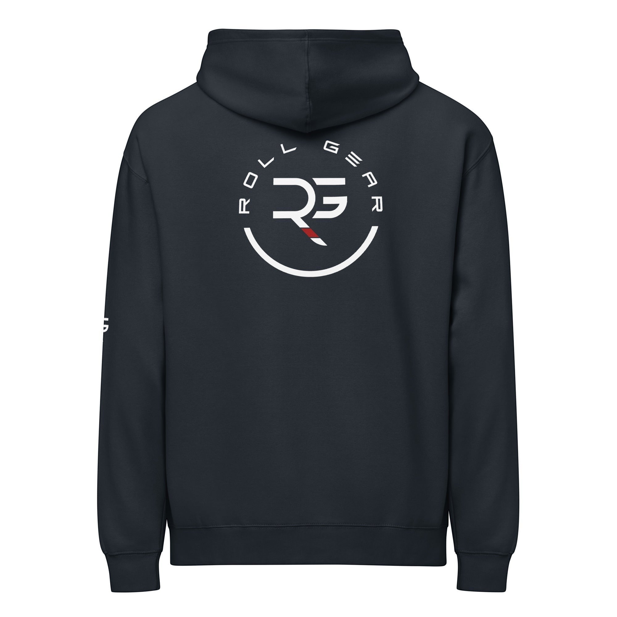 Roll Gear Earned Not Given Legacy Edition navy blue sweatshirt with circular logo on back.
