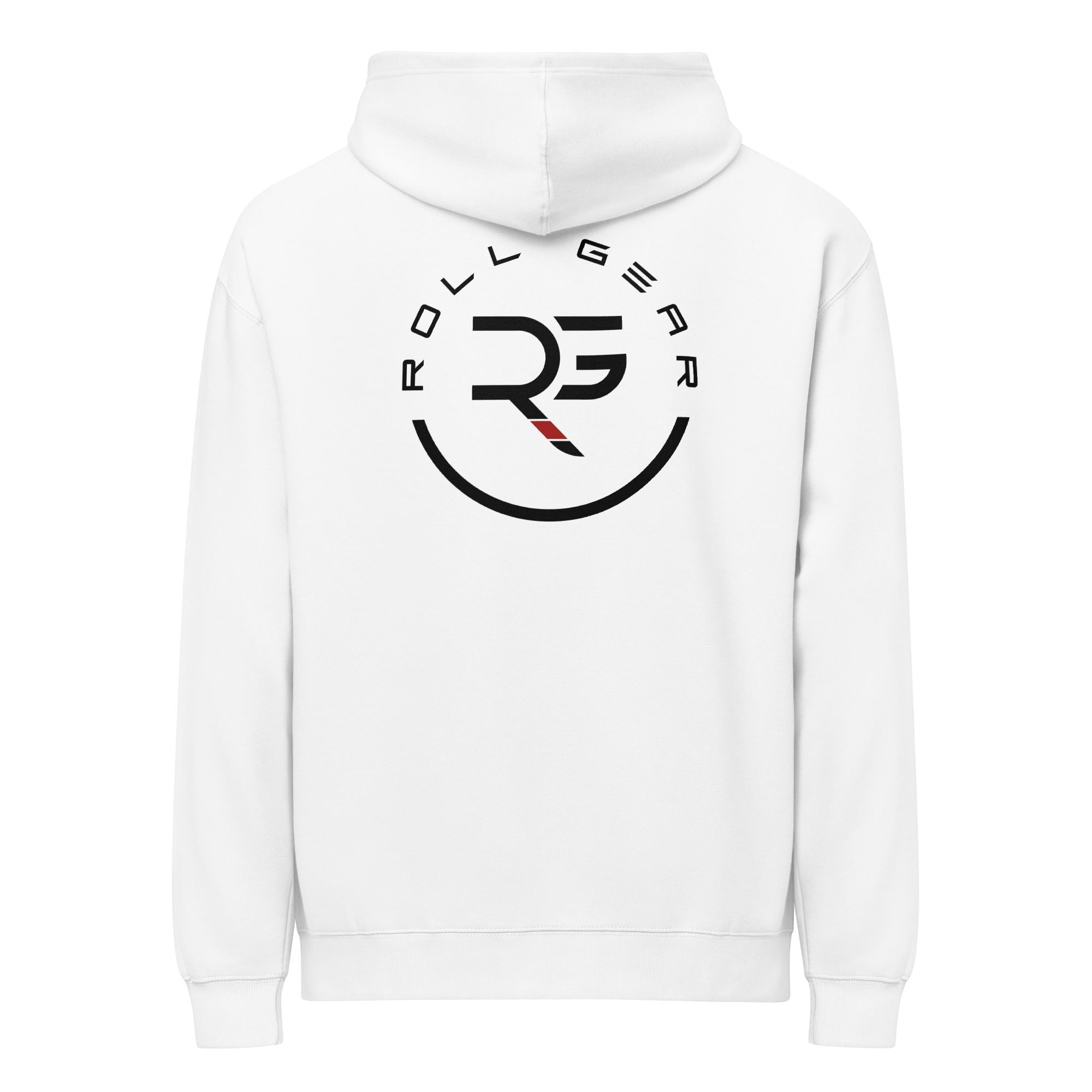 Roll Gear white crewneck sweatshirt with Earned Not Given Legacy graphic logo on back.