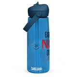 Roll Gear blue 25 oz water bottle with "Earned Not Given" text and secure lid. Ideal for athletes.