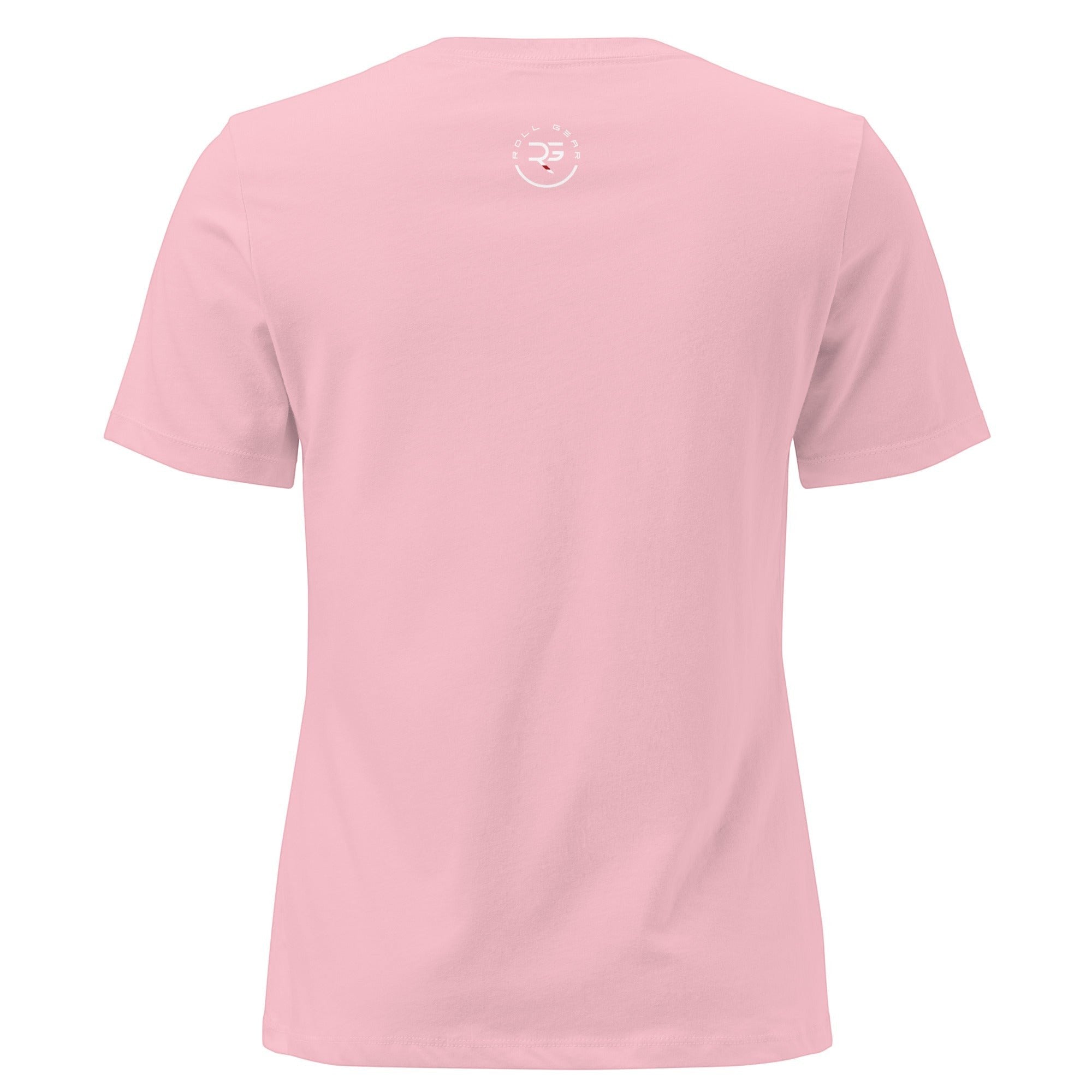 Roll Gear women's relaxed fit pink cotton t-shirt with 'Earned Not Given' graphic on front.