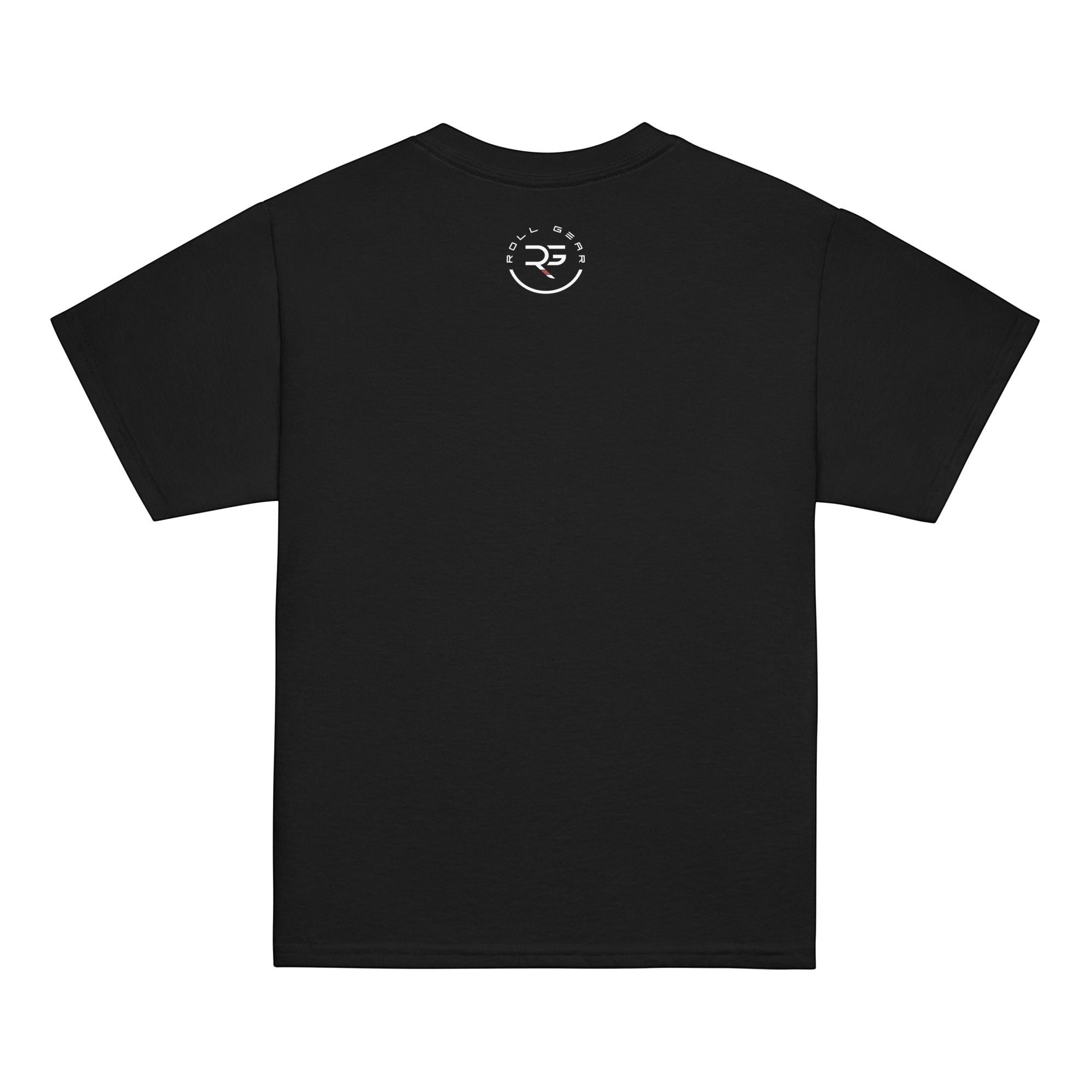 Roll Gear black 100% cotton youth t-shirt with "Earned Not Given" graphic on back. Unisex fit.