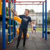 Roll Gear navy blue 100% cotton youth t-shirt with "EARNED NOT GIVEN" graphic. Unisex fit.