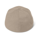 Roll Gear Girls on the Mat embroidered hat in beige, 63% polyester, 34% cotton, 3% spandex twill, structured 6-panel design.