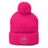 Roll Gear embroidered hot pink acrylic knit pom pom beanie hat