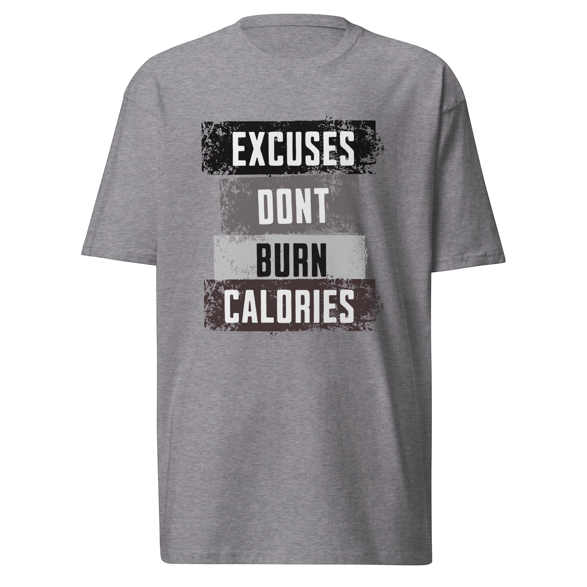 Roll Gear Excuses Don't Burn Calories Premium T-Shirt – Black – Men's, fourth colorway, flat front view.