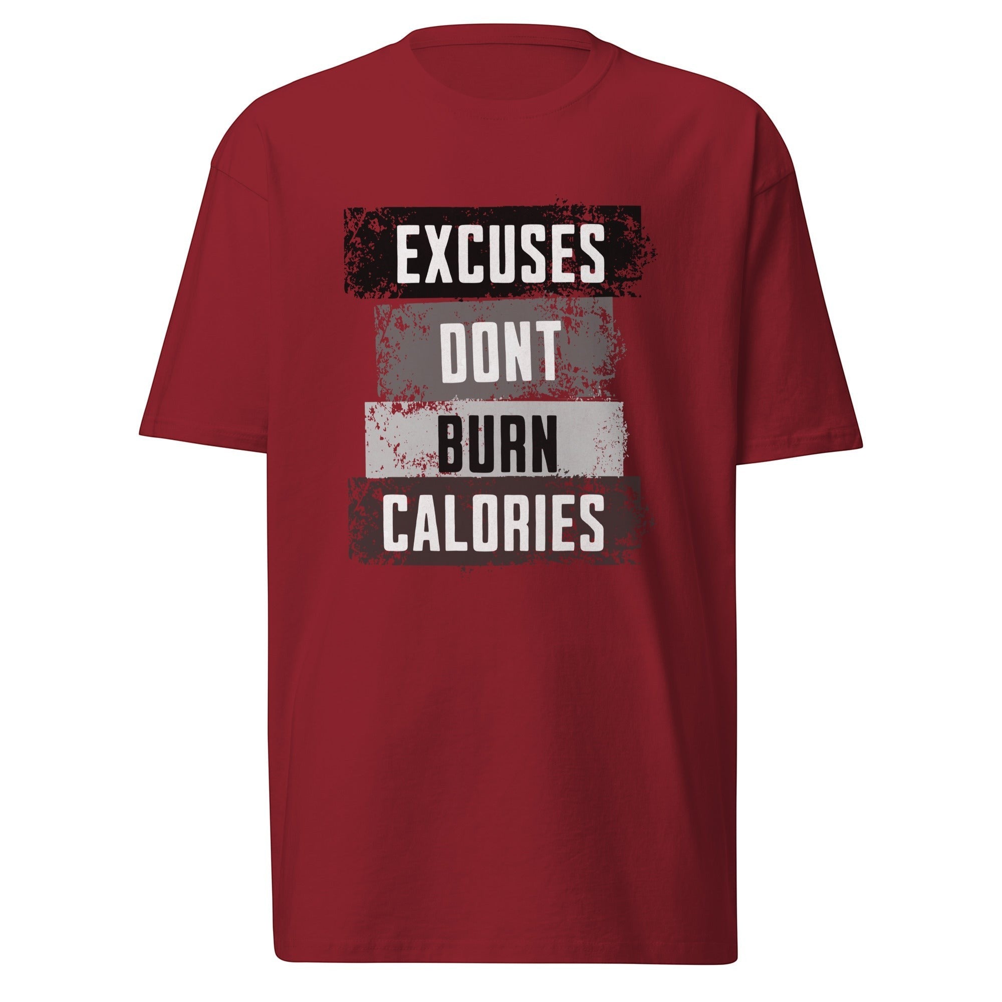 Roll Gear Excuses Don't Burn Calories Premium T-Shirt – Black – Men's, third colorway, flat front view.