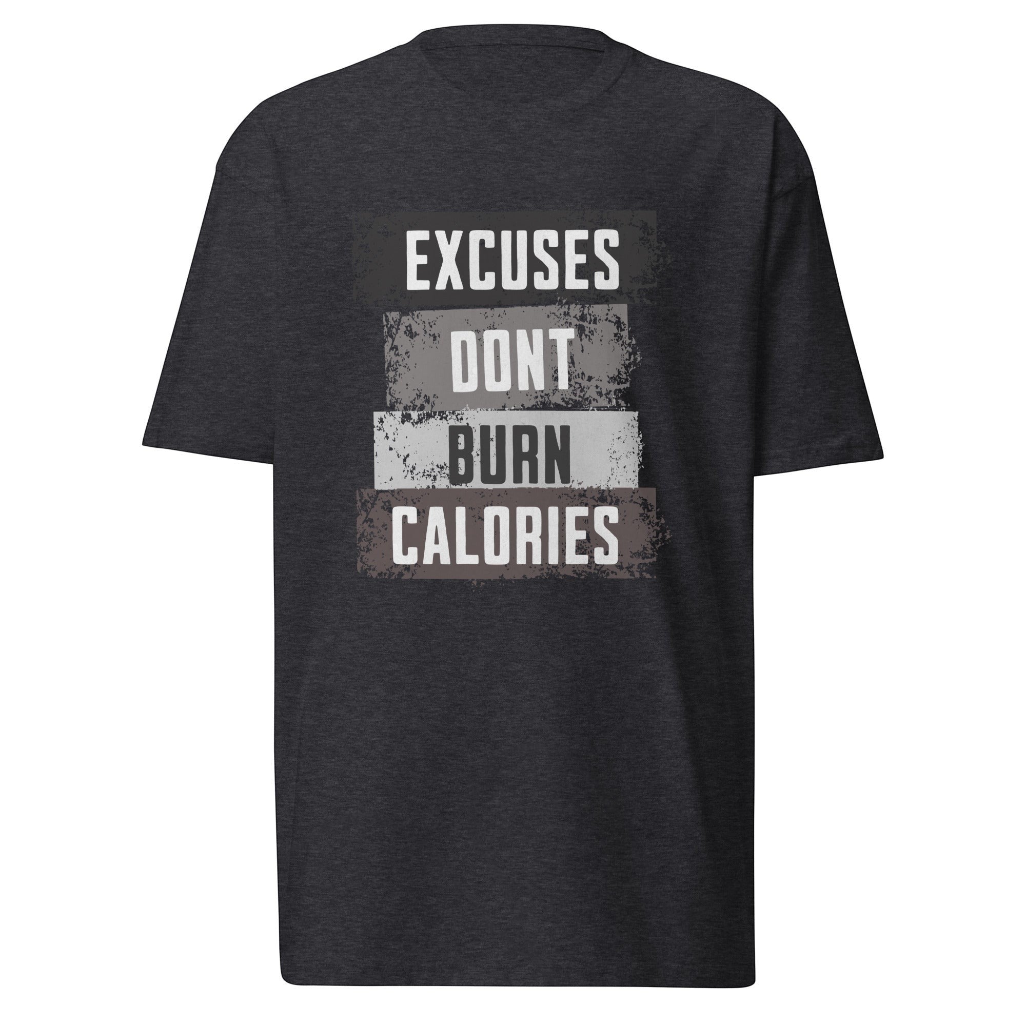 Roll Gear Excuses Don't Burn Calories Premium T-Shirt – Black – Men's, second colorway, flat front view.
