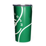 Roll Gear 20oz stainless steel tumbler with glossy green finish and white logo wrap. Insulated with spill-resistant lid.
