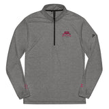 Roll Gear grey heather polyester quarter zip pullover with embroidered logo on chest and sleeve.