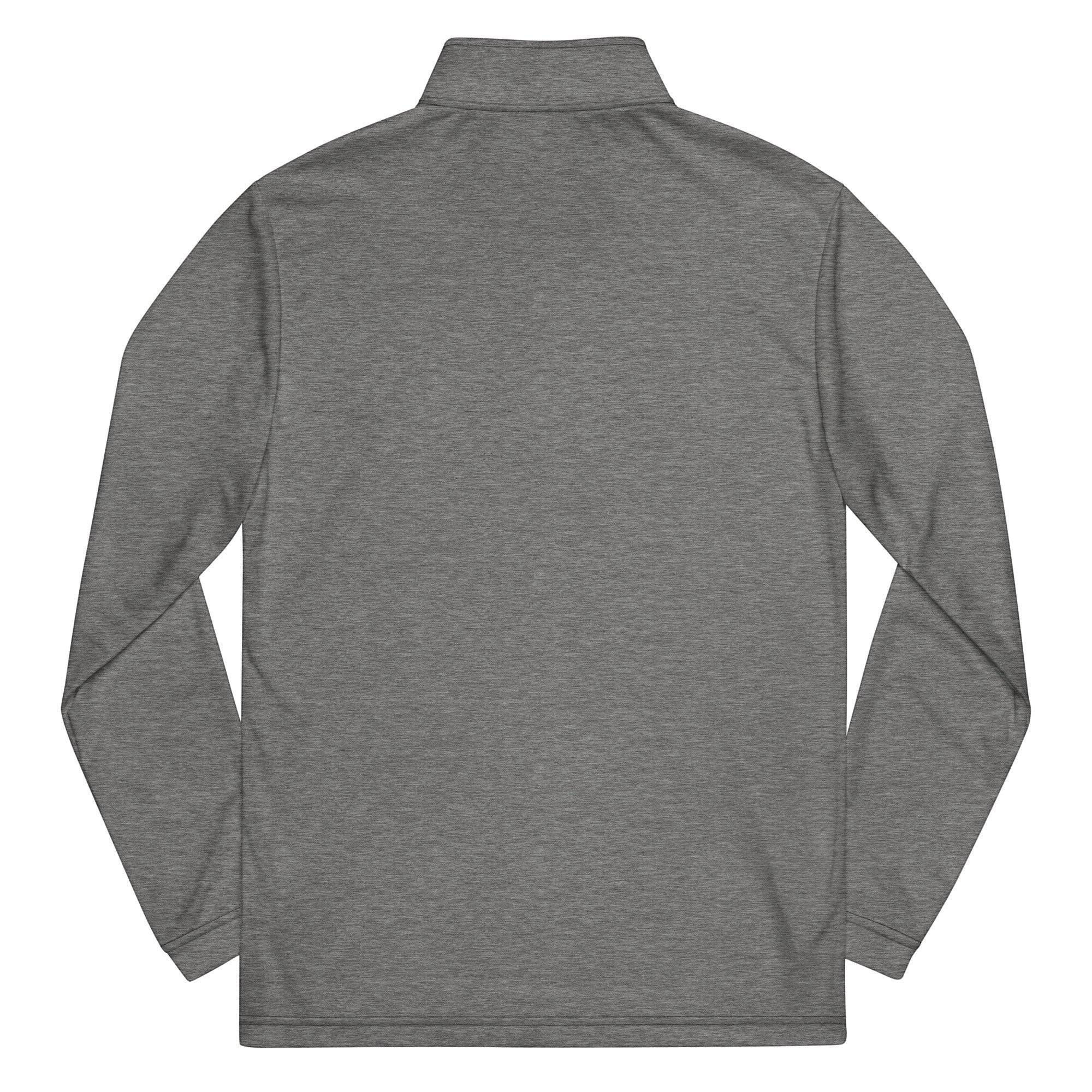 Roll Gear grey polyester quarter zip pullover with moisture-wicking fabric and athletic stretch.