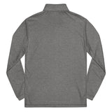 Roll Gear grey polyester quarter zip pullover with moisture-wicking fabric and athletic stretch.