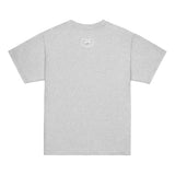 Roll Gear youth t-shirt in heather grey, 100% cotton, classic fit, with a small circular logo on the back.