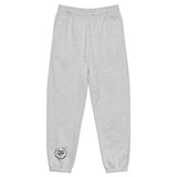 Roll Gear™ light grey heavyweight cotton-poly fleece joggers with elastic waistband, cuffs, and subtle logo detail on left leg.
