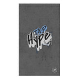 Roll Gear HYPE training towel with graffiti print on grey background. 52% polyester, 48% cotton.