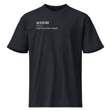Black heavyweight tee, flat front view showing the relaxed body and cream chest lettering.