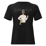 Roll Gear Jiu Jitsu Mom graphic tee, black, 100% cotton, relaxed fit, crew neck, featuring illustration of woman with coffee.