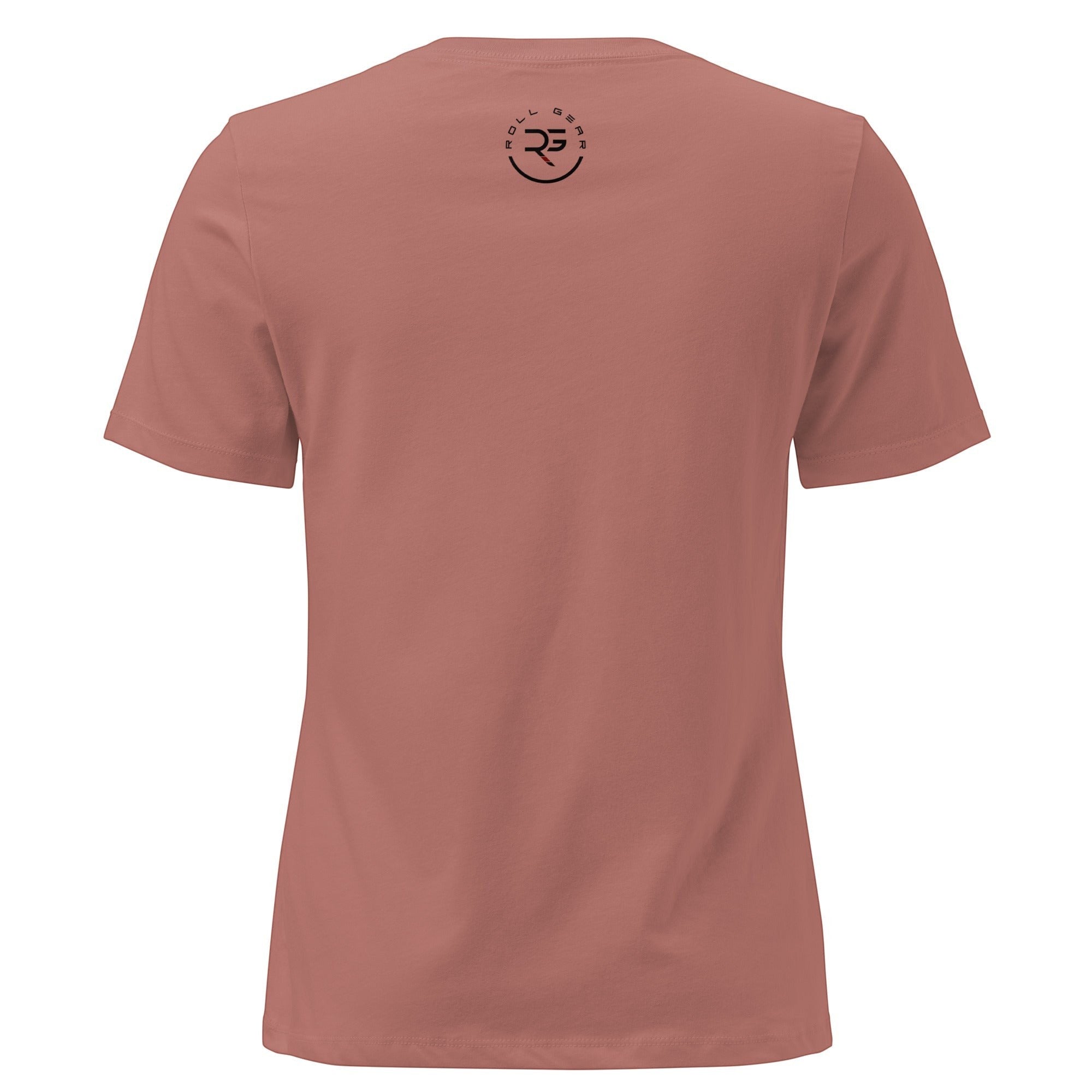 Roll Gear dusty rose 100% cotton relaxed fit crew neck Jiu Jitsu Mom tee with graphic on back.
