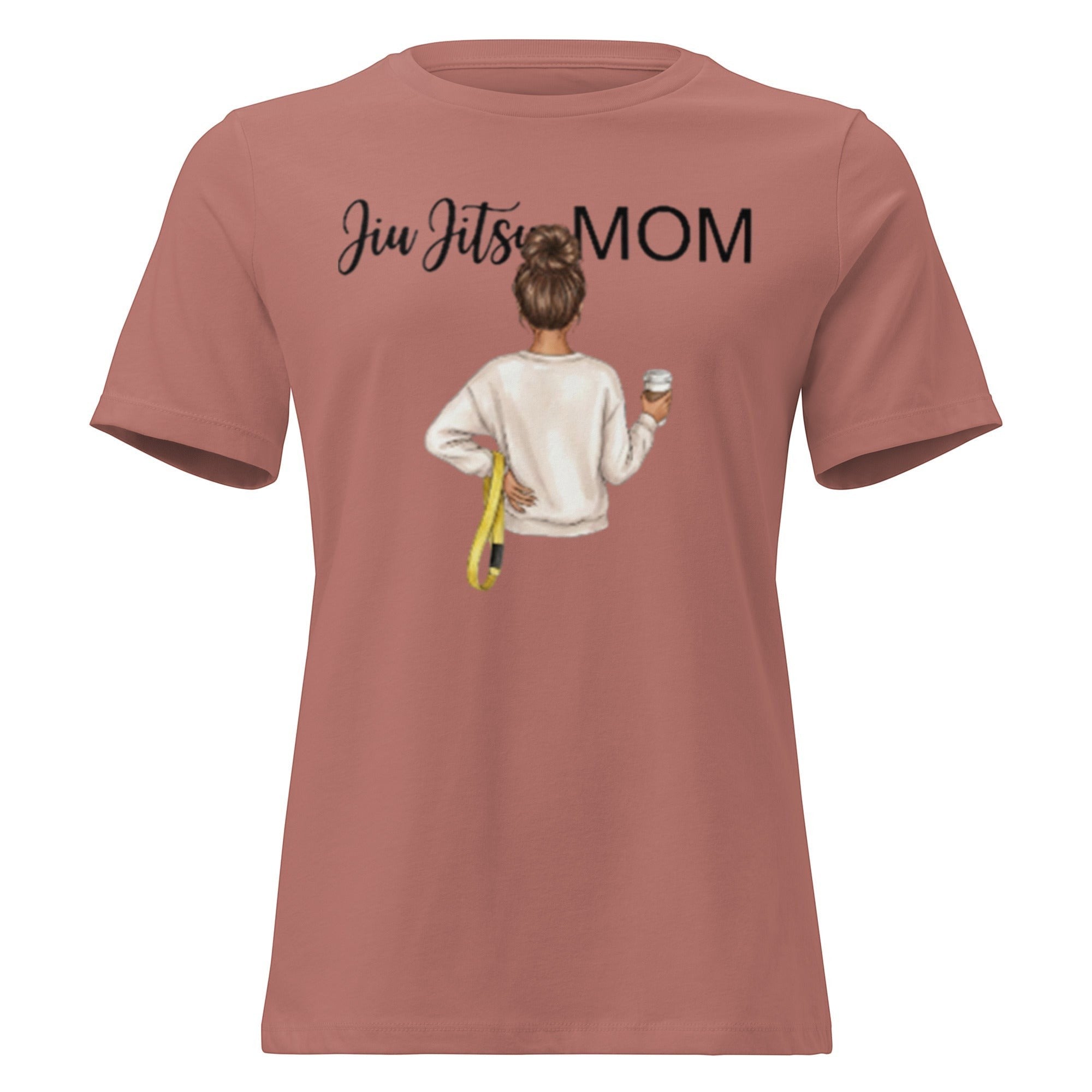 Roll Gear Jiu Jitsu Mom graphic tee in dusty rose, 100% cotton, relaxed fit, crew neck.
