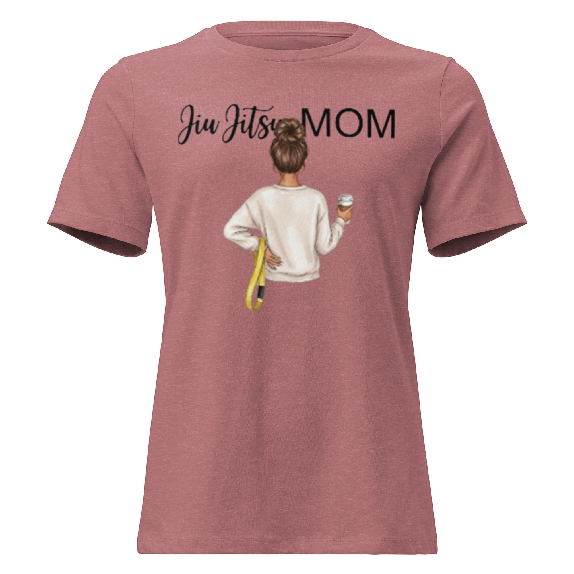 Roll Gear Jiu Jitsu Mom graphic tee in dusty rose, 100% cotton, relaxed fit, crew neck.