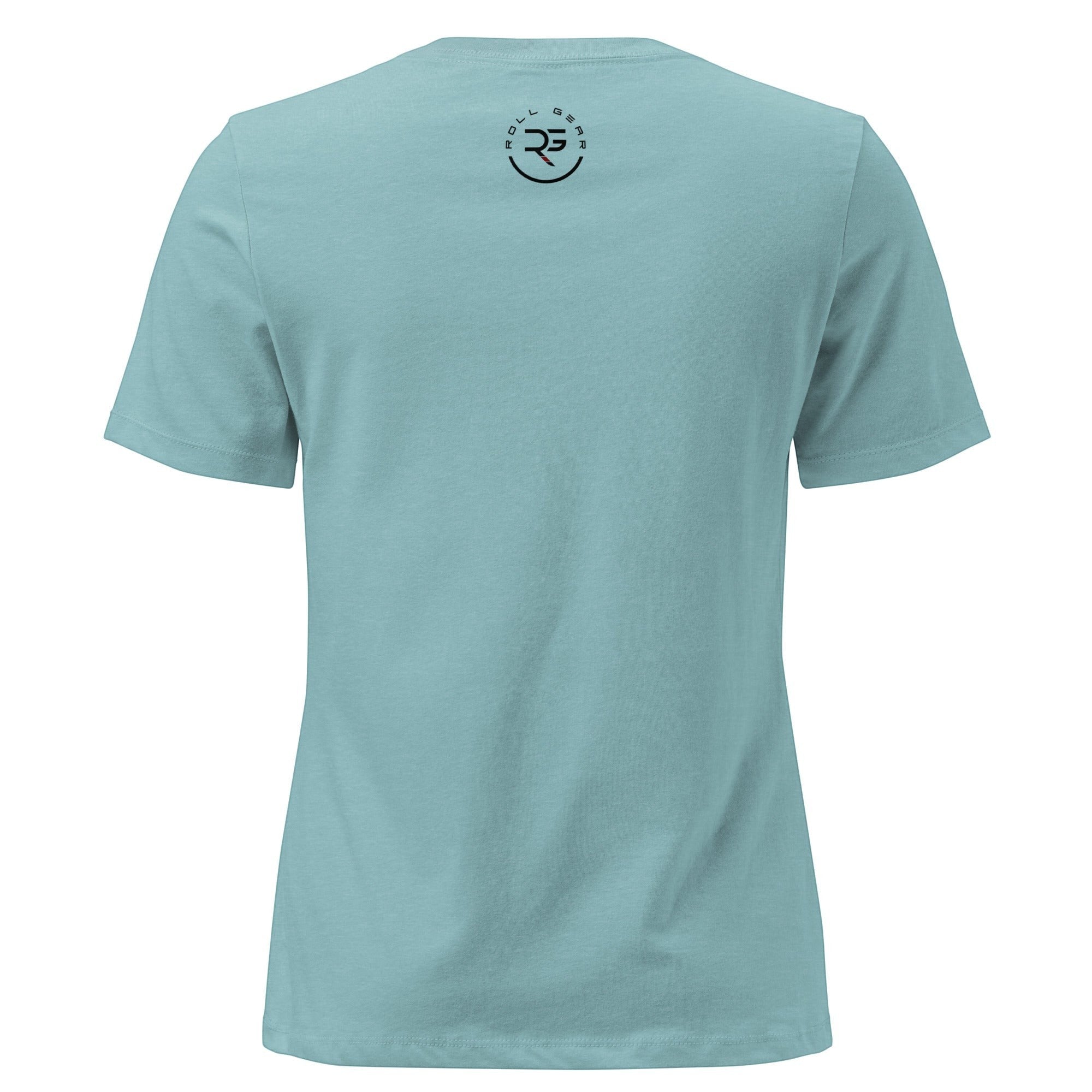 Roll Gear Jiu Jitsu Mom relaxed fit women's tee in light blue, 100% cotton, crew neck.
