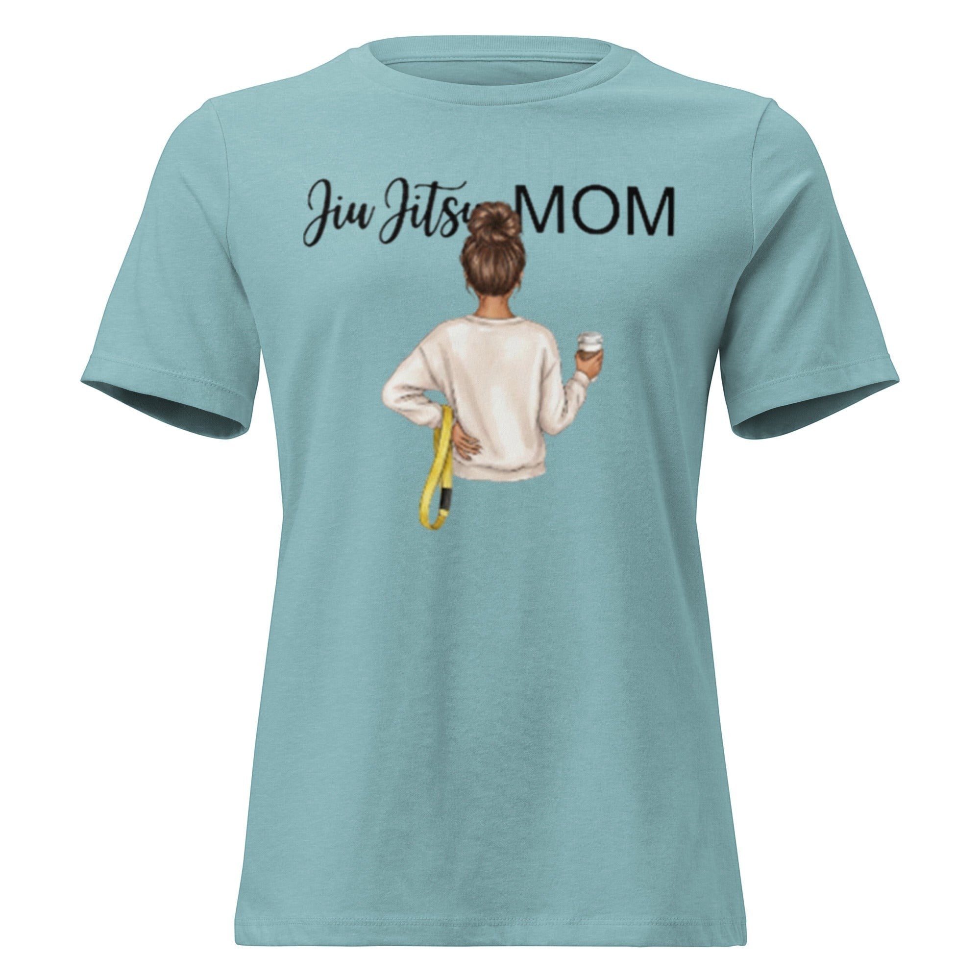 Roll Gear Jiu Jitsu Mom graphic tee in light blue, 100% cotton, relaxed fit, crew neck.