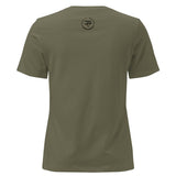 Roll Gear olive green 100% cotton relaxed fit women's Jiu Jitsu Mom tee with crew neck and short sleeves.
