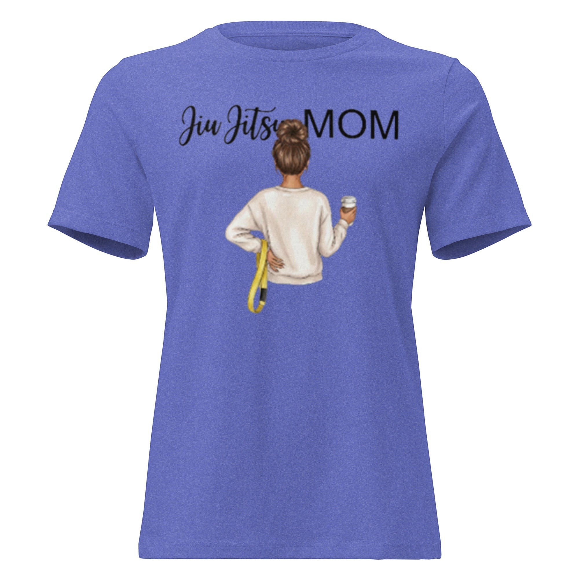 Roll Gear Jiu Jitsu Mom graphic tee in periwinkle blue, 100% cotton, relaxed fit.