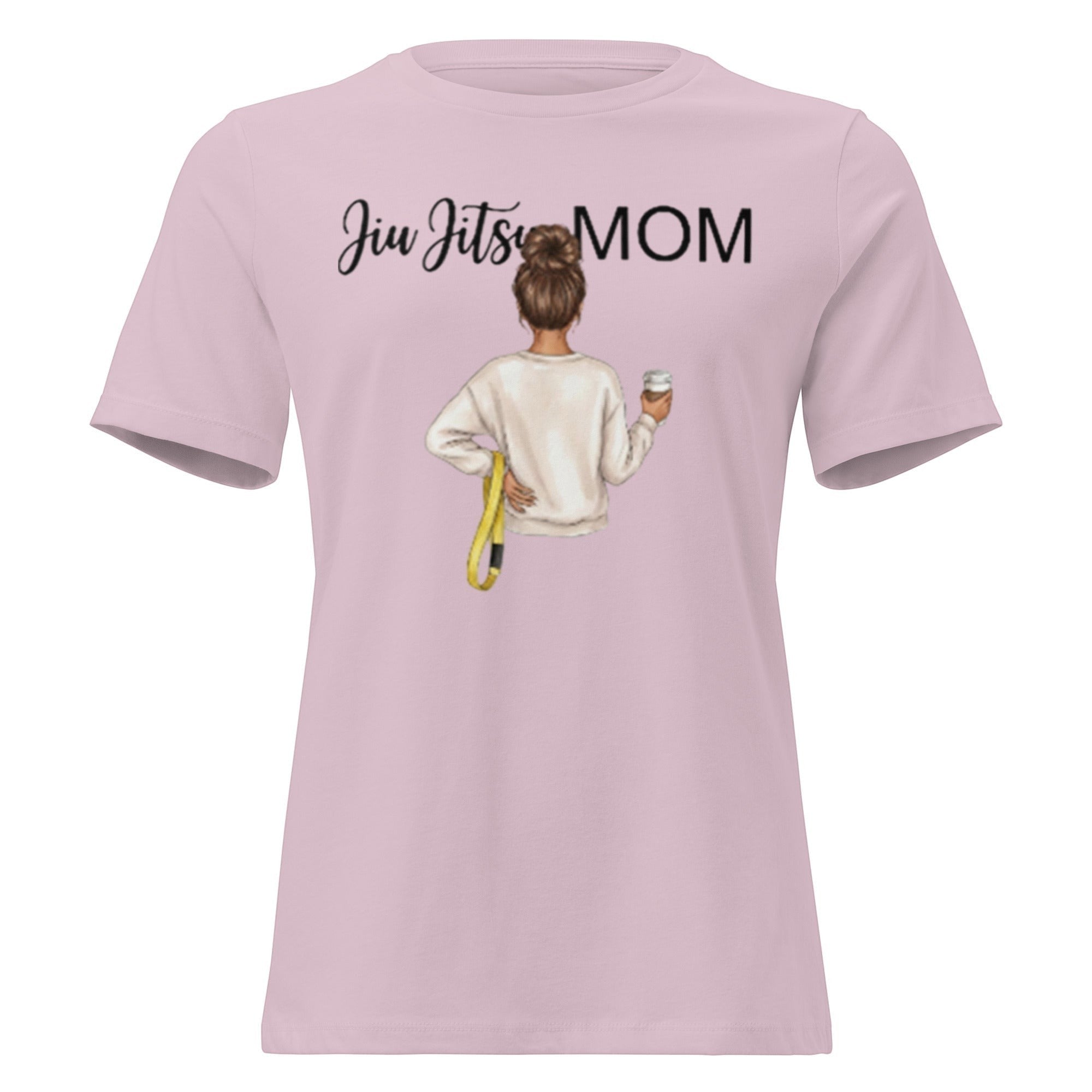 Roll Gear Jiu Jitsu Mom graphic tee in light pink, 100% cotton, relaxed fit, crew neck.