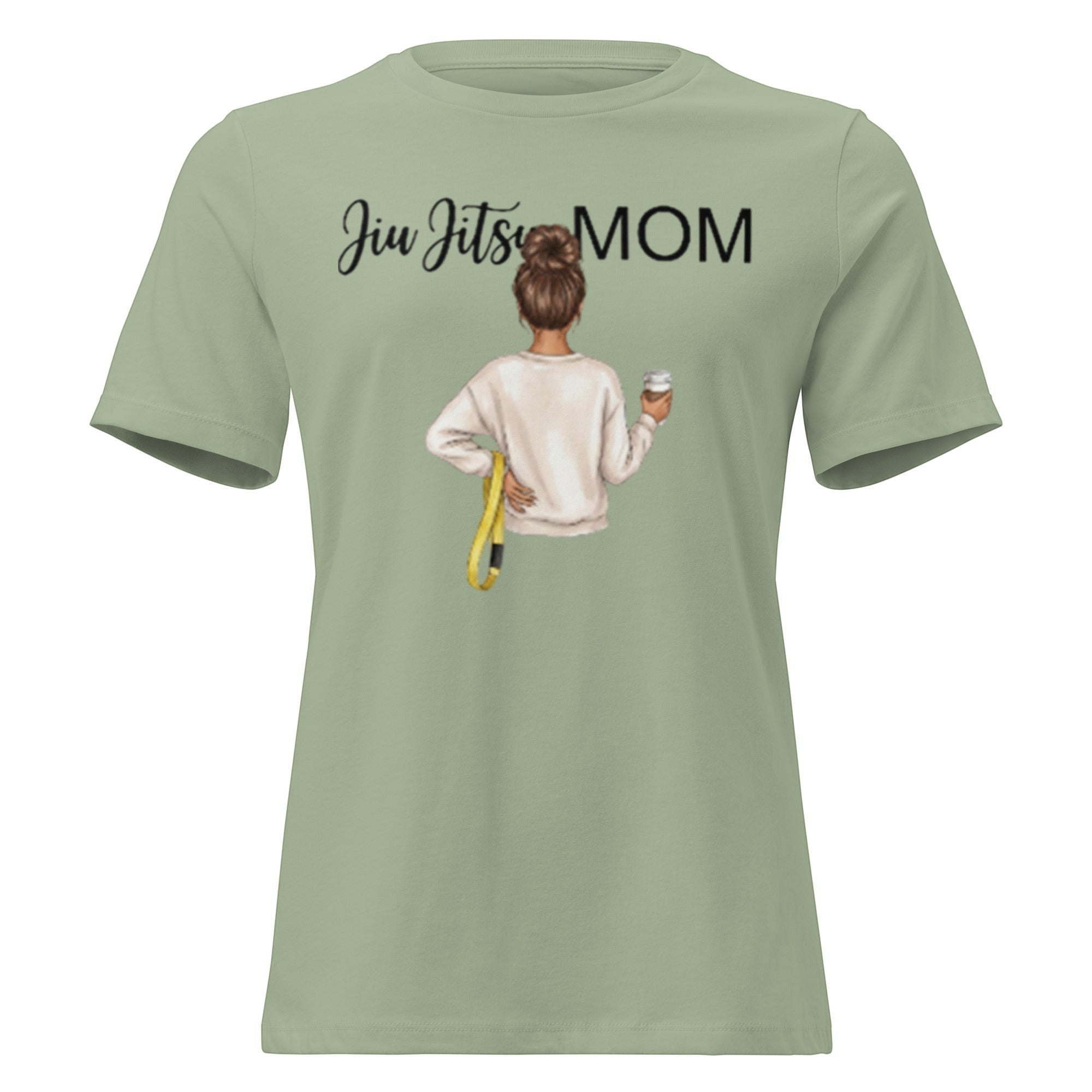 Roll Gear Jiu Jitsu Mom graphic tee in sage green, 100% cotton, relaxed fit.