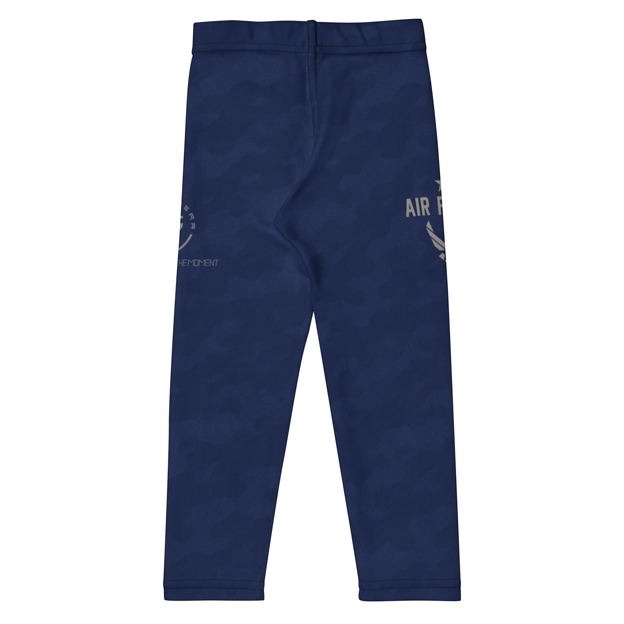 Roll Gear Kids Air Force Compression Spats in navy blue polyester-spandex blend with gold USAF insignia and aircraft detailing.