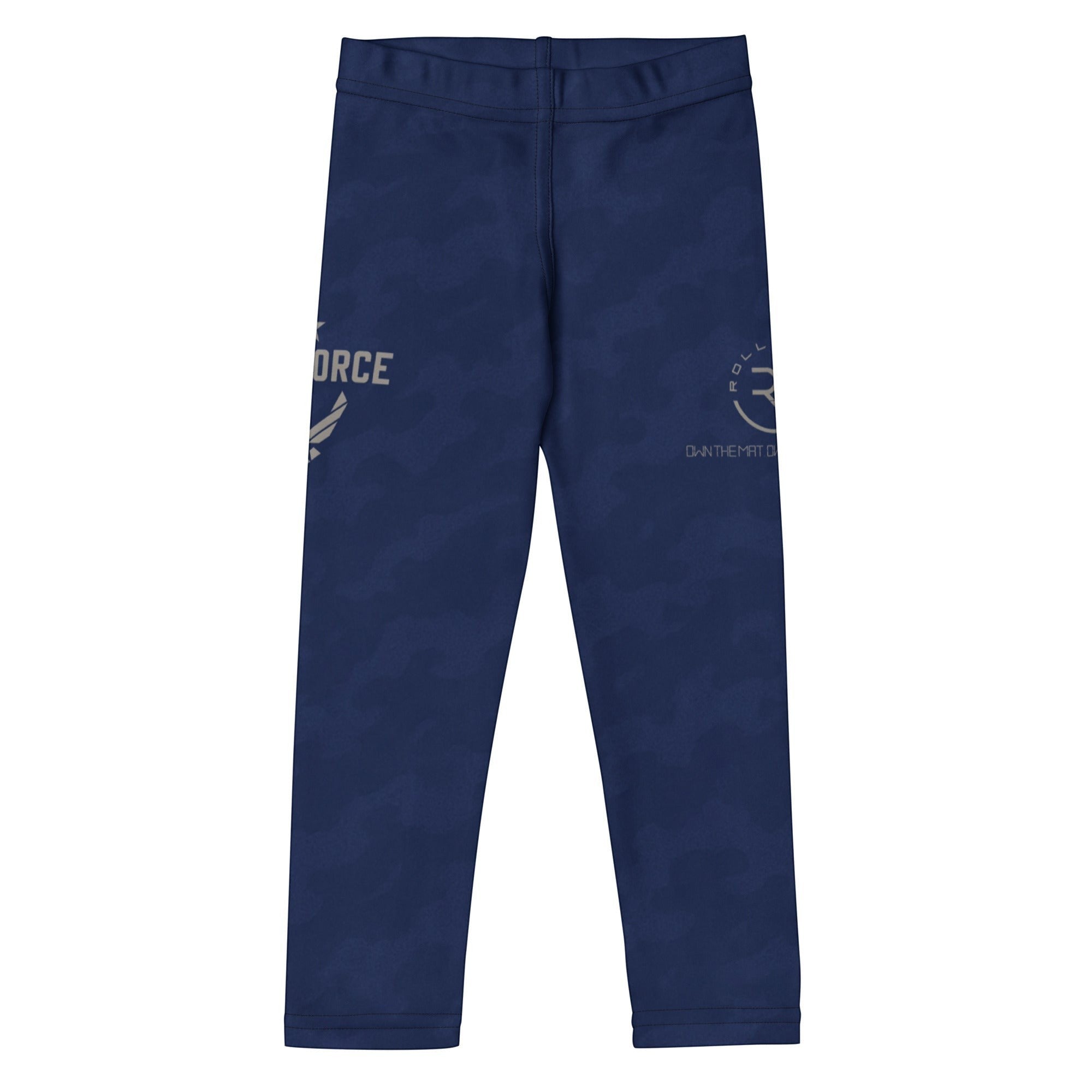 Roll Gear Kids Air Force Compression Spats in navy blue with gold USAF insignia and camouflage pattern. Ideal for martial arts.