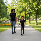 Roll Gear black and urban fade tactical leggings for kids, featuring four-way stretch fabric and SWAT graphics.