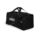 Roll Gear LLC black polyester duffel bag with "Tap Hype" graphic, padded handles, and adjustable shoulder strap.