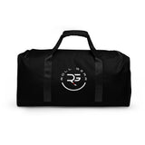 Roll Gear LLC black polyester training duffel bag with white Earned Not Given logo and dual handles.