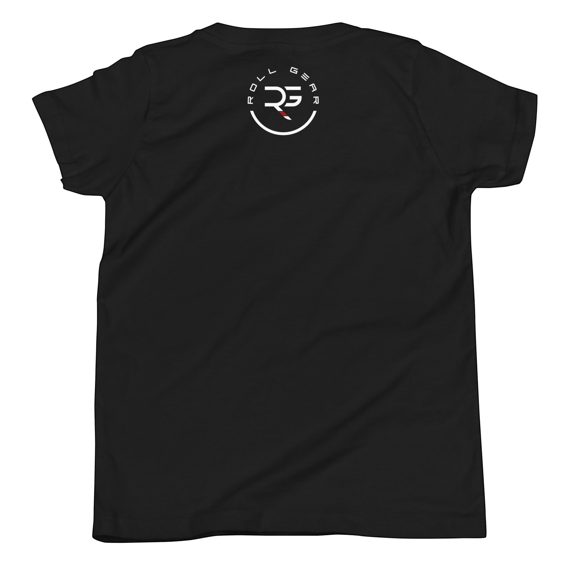Roll Gear Youth Earned Not Given T-Shirt, flat back view, Roll Gear emblem.