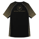 Roll Gear Unisex Marines Gold short sleeve rash guard in black with faded gold digital camo sleeves and gold USMC emblem.