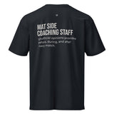 Black heavyweight tee, flat back view showing the full back print between the shoulders.