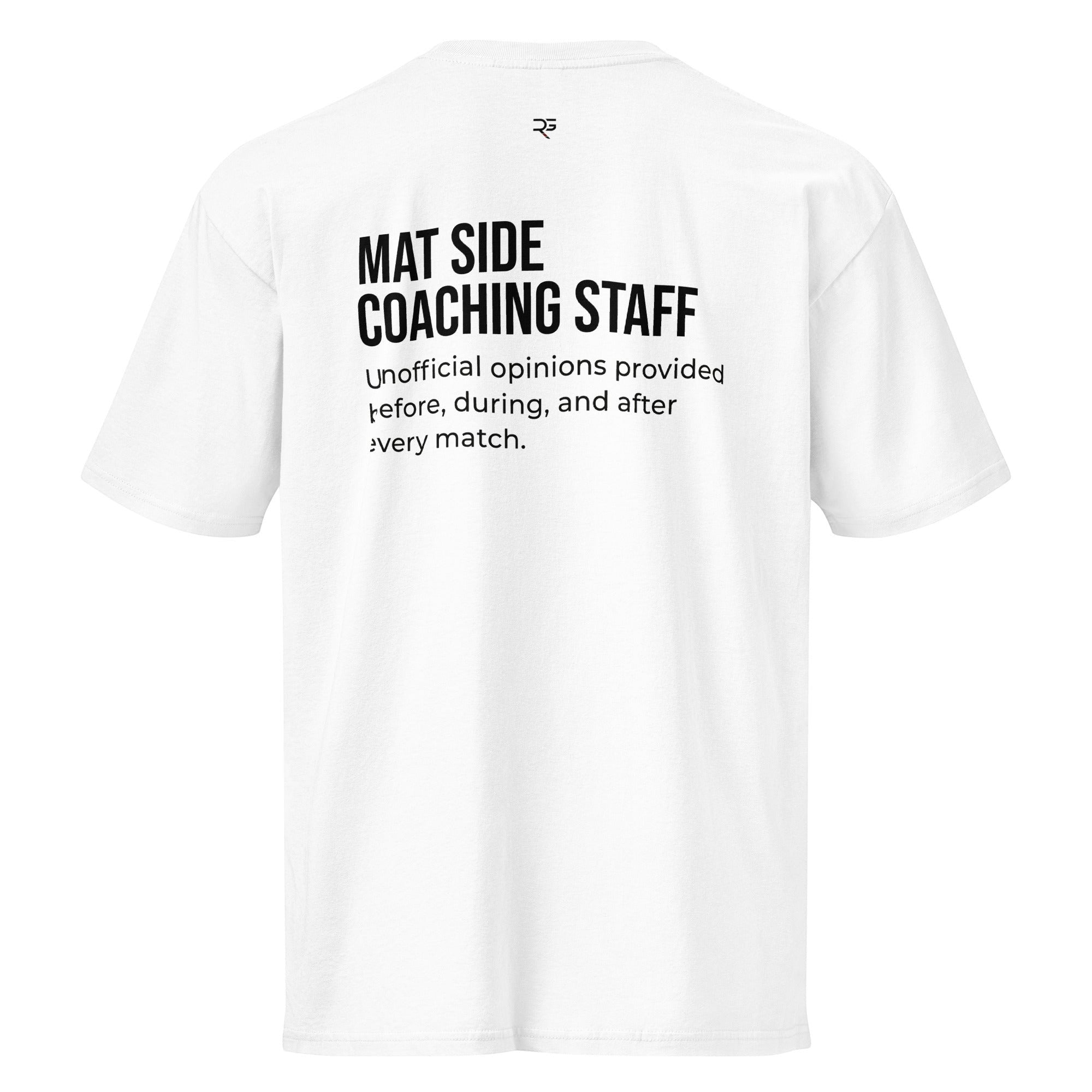 White heavyweight cotton tee, flat back view with the same unofficial-opinions back print in black.