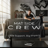 Roll Gear Mat Side Crew Sherpa Blanket, black with white text "MAT SIDE CREW" and "Little Support. Big Impact."