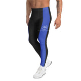 Roll Gear men's black compression spats with blue side panels and police graphics. Made of polyester and spandex for grappling.