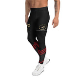 Roll Gear Men's black compression spats with red chevron accents and gold USMC graphics. Ideal for BJJ, MMA, and training.
