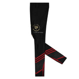 Roll Gear Men's black compression spats with red chevron accents and gold USMC graphics. Ideal for BJJ, MMA, and training.