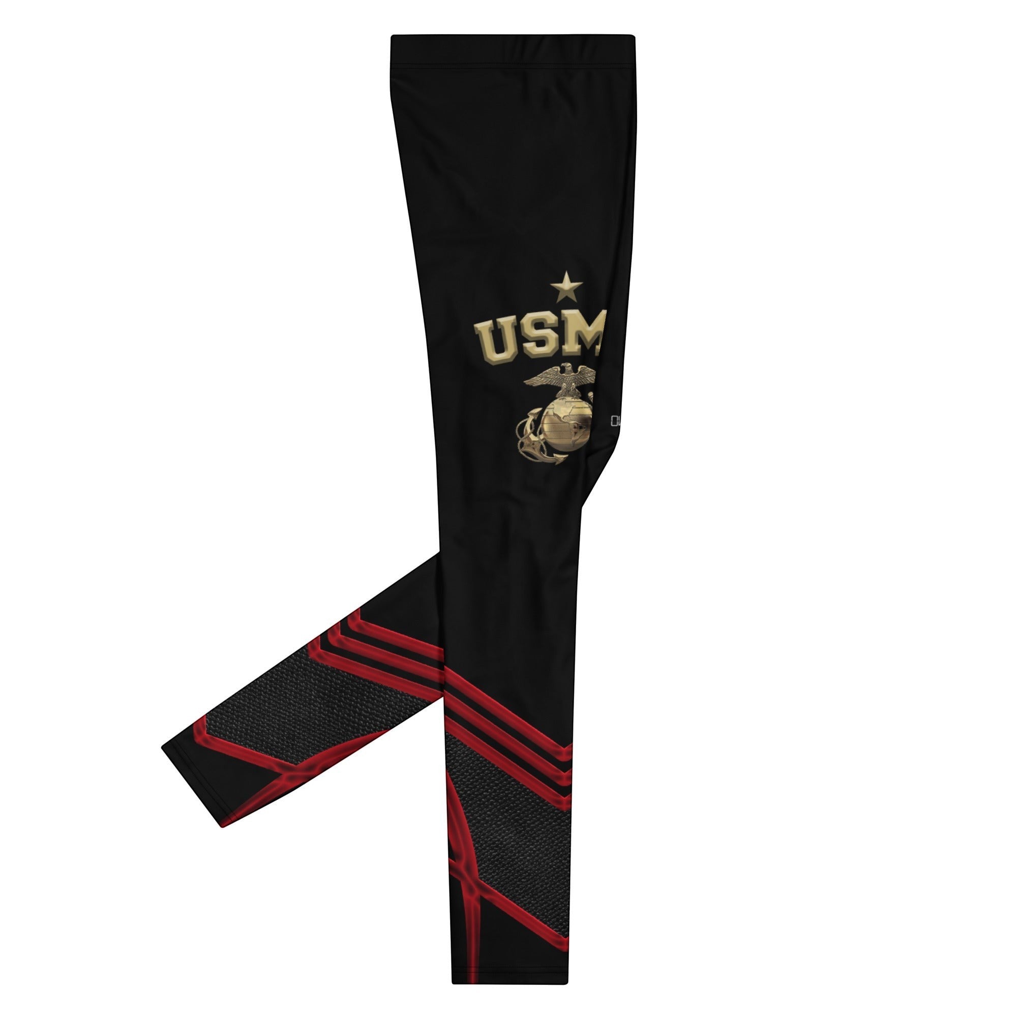 Roll Gear Men's black compression spats with red chevron accents and gold USMC Eagle Globe & Anchor graphic. Ideal for training.