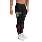 Roll Gear Men's black compression spats with red chevrons and gold USMC graphics. Ideal for BJJ, MMA, and training.