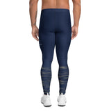 Roll Gear Men's navy compression spats with ocean camo on lower legs. Polyester-spandex blend for BJJ, wrestling, MMA.