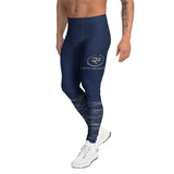 Roll Gear men's navy compression spats with ocean camo print on legs. Polyester-spandex blend for BJJ, wrestling, MMA.