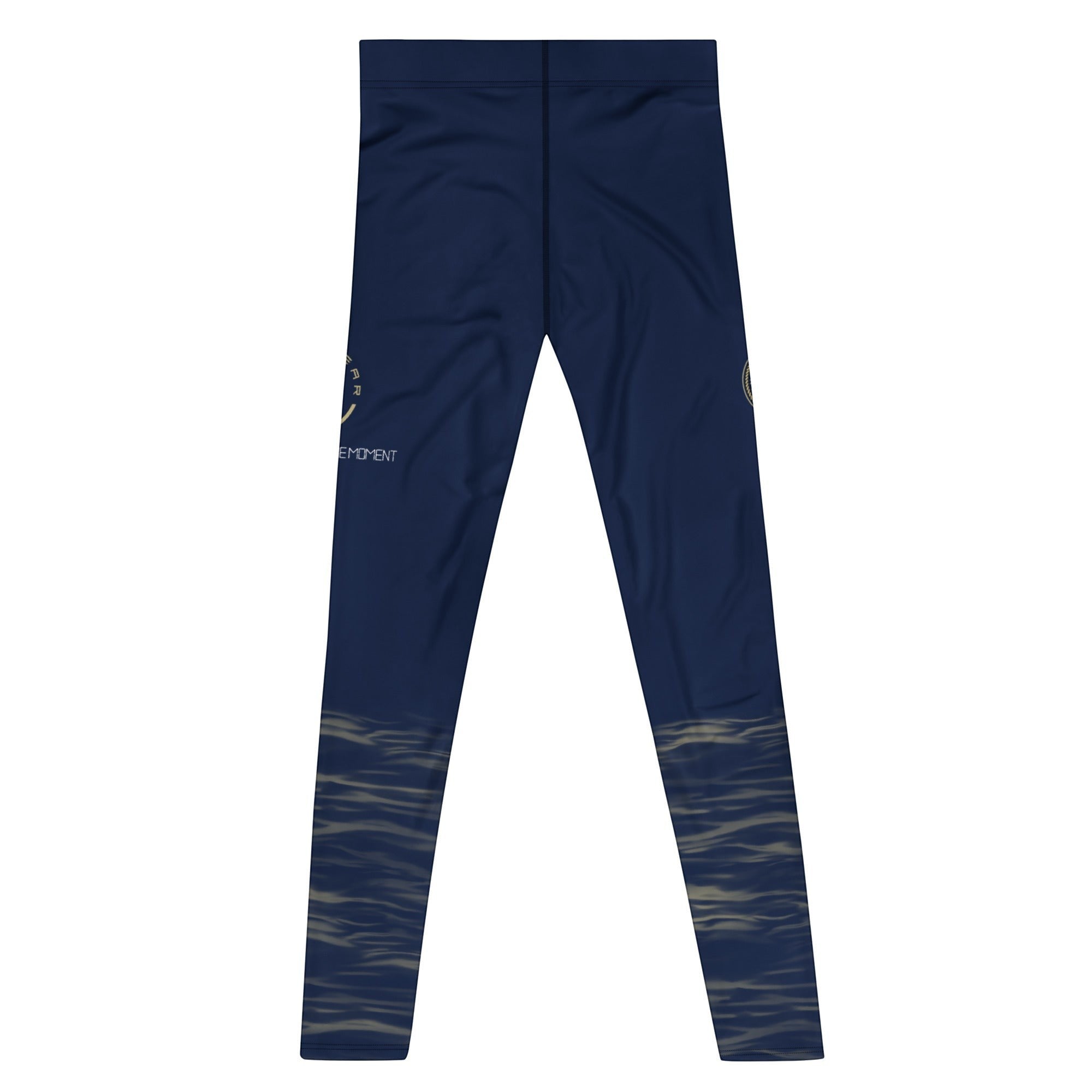 Roll Gear Men's navy compression spats with ocean camo design on legs. Polyester-spandex blend for training.