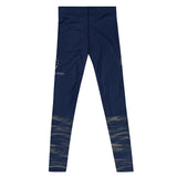 Roll Gear Men's navy compression spats with ocean camo design on legs. Polyester-spandex blend for training.
