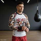 Roll Gear Never Accept Rash Guard – Black – Men's, worn by a man standing in a gym, front view.